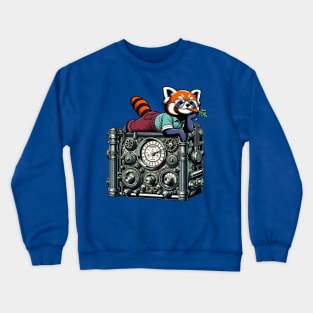 Red Panda Relaxing on Vintage Radio - Unique Digital Art Crewneck Sweatshirt